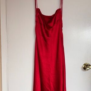 Red Open Back Satin Midi Dress